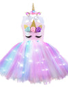 Girl Unicorn Dresses for Girls Tutu Princess Party Dresses with LED Lights Flower Birthday Party Cosplay Costume Girls Clothing