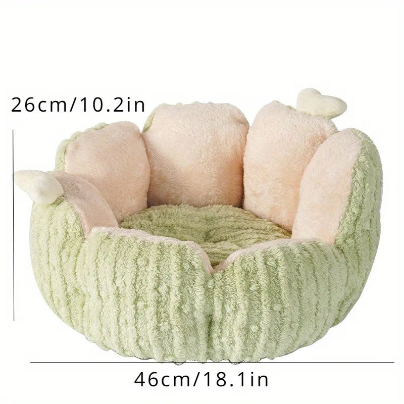 Warm Plush Pet House Bed Green for Cats and Small Dogs