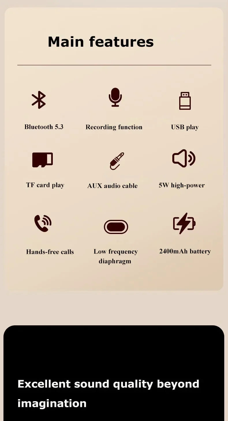 Portable Stereo Bass Bluetooth Speaker SANSUI F35 Vintage Bluetooth Speaker Mini Plug in Walkman Music Player Supports FM/TF/AUX