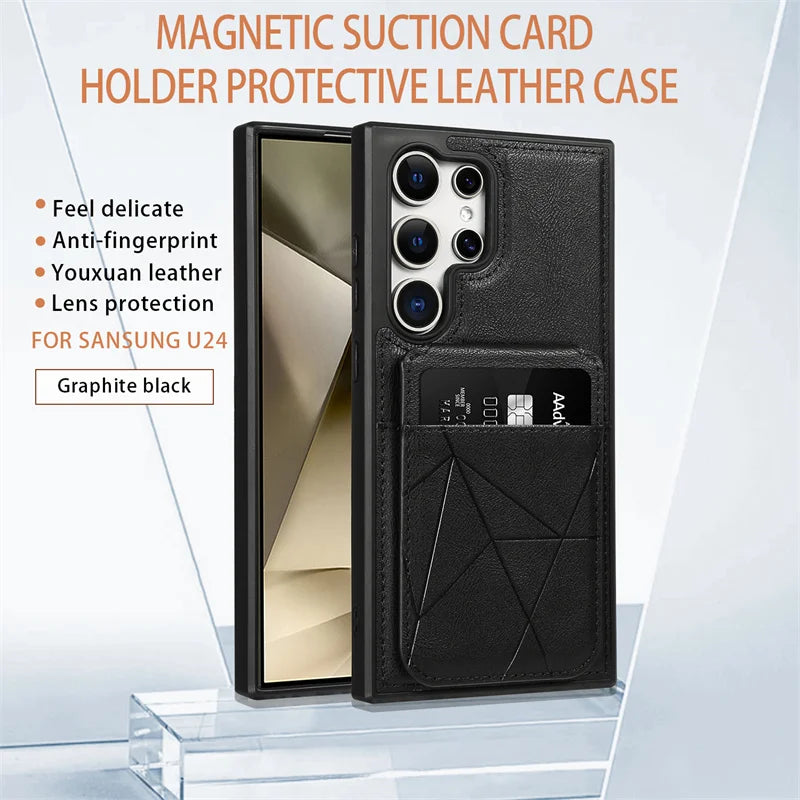Business Leather Card Slot Bag Bracket Case for Samsung Galaxy S22 24 23 Plus Ultra Matte Stand Holder Wallet Shockproof
