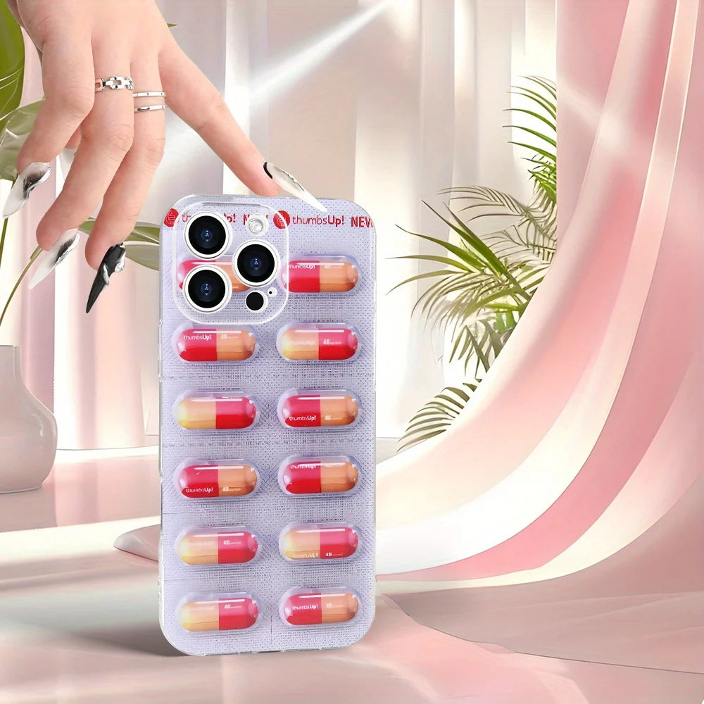 Creative Artistic Cartoon Red And Yellow Pills Phone Case For iPhone 16 15 14 13 Pro Max Plus X XS Funny Silicone Cover