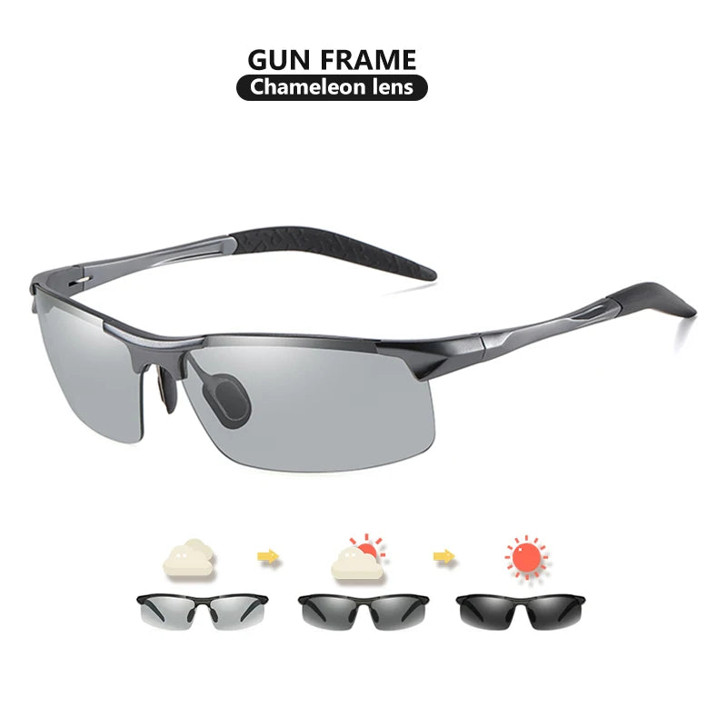 Rimless Photochromic Polarized UV400 Outdoor Driving Sunglasses for Men Women