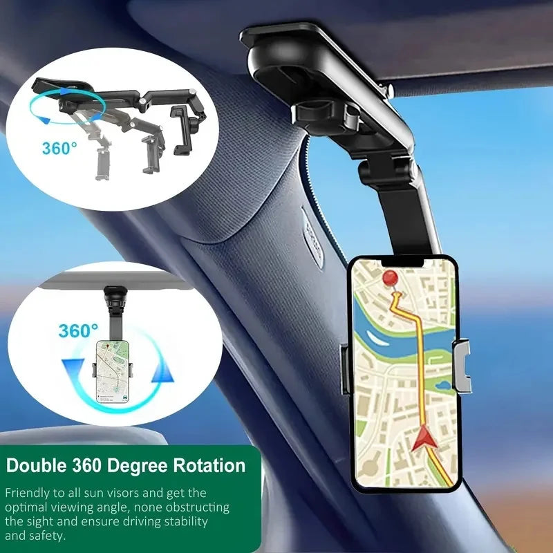 1080° Rotating Sun Visor Car Phone Holder Mount Cell Mobile Car Clip Bracket Stand Support in Car for iPhone Samsung Xiaomi