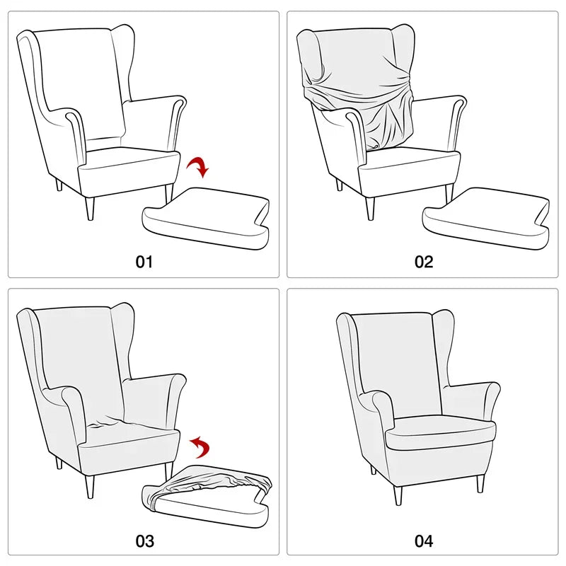 Polar Fleece Stretch Wing Chair Cover Elastic Single Wingback Chairs Covers with Seat Cushion Cover Relax Armchair Slipcovers