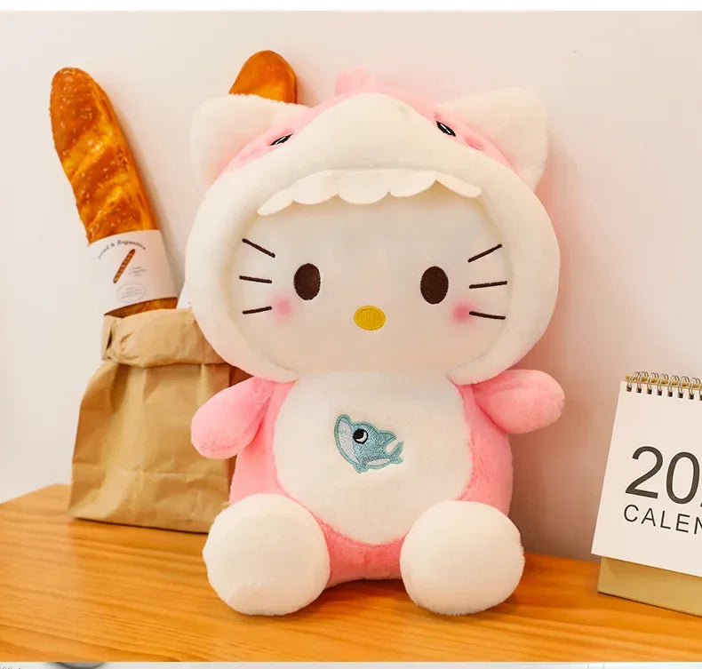 60cm Sanrio Shark Hello Kitty Cat Plush Toys Cartoon KT Cat Plushie Doll Soft Stuffed Anime Pillow Birthday Gifts for Kids Girls