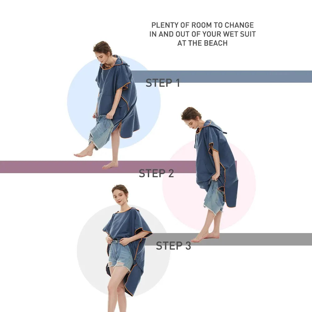 Quick Dry Microfiber Surf Poncho Towel with Hood for Adults