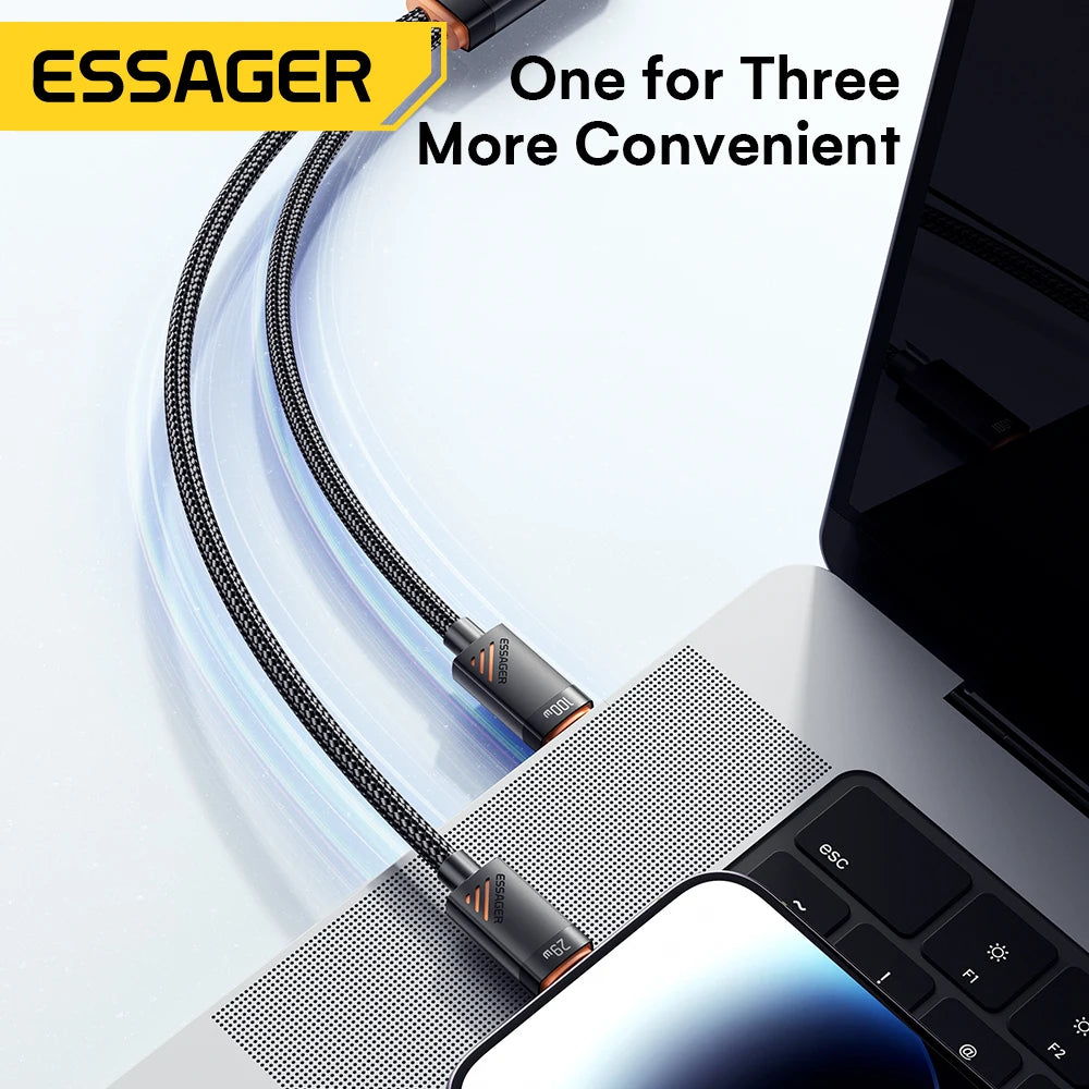 2-in-1 USB-C to USB-C + Lightning PD 100W Fast Charging Cable