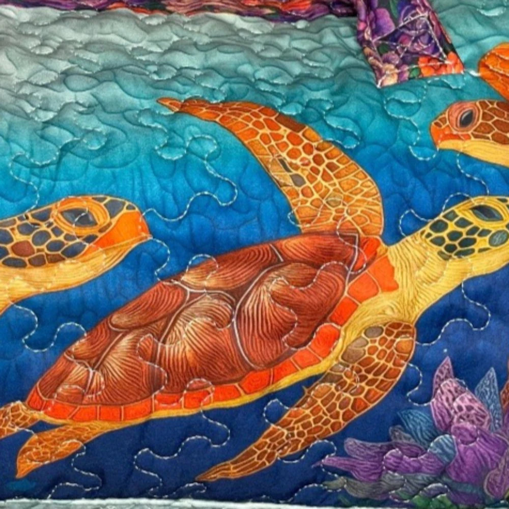 Quilted Sea Turtle Beach Tote Bag Colorful Travel Bags for Men Women Lightweight Weekender Carryall Bag for Vacation & Summer