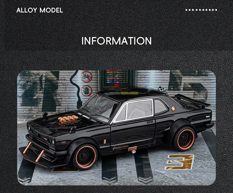 1 22 Scale Skyline 2000 GTR KPGC10 V8 Modified Diecast Pull Back Model Car with Sound and Light