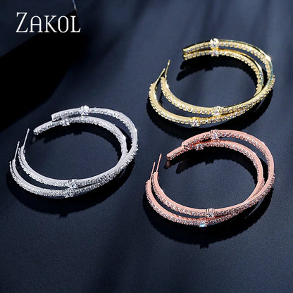 Trendy Big Round Crystal Circle Hoop Earrings