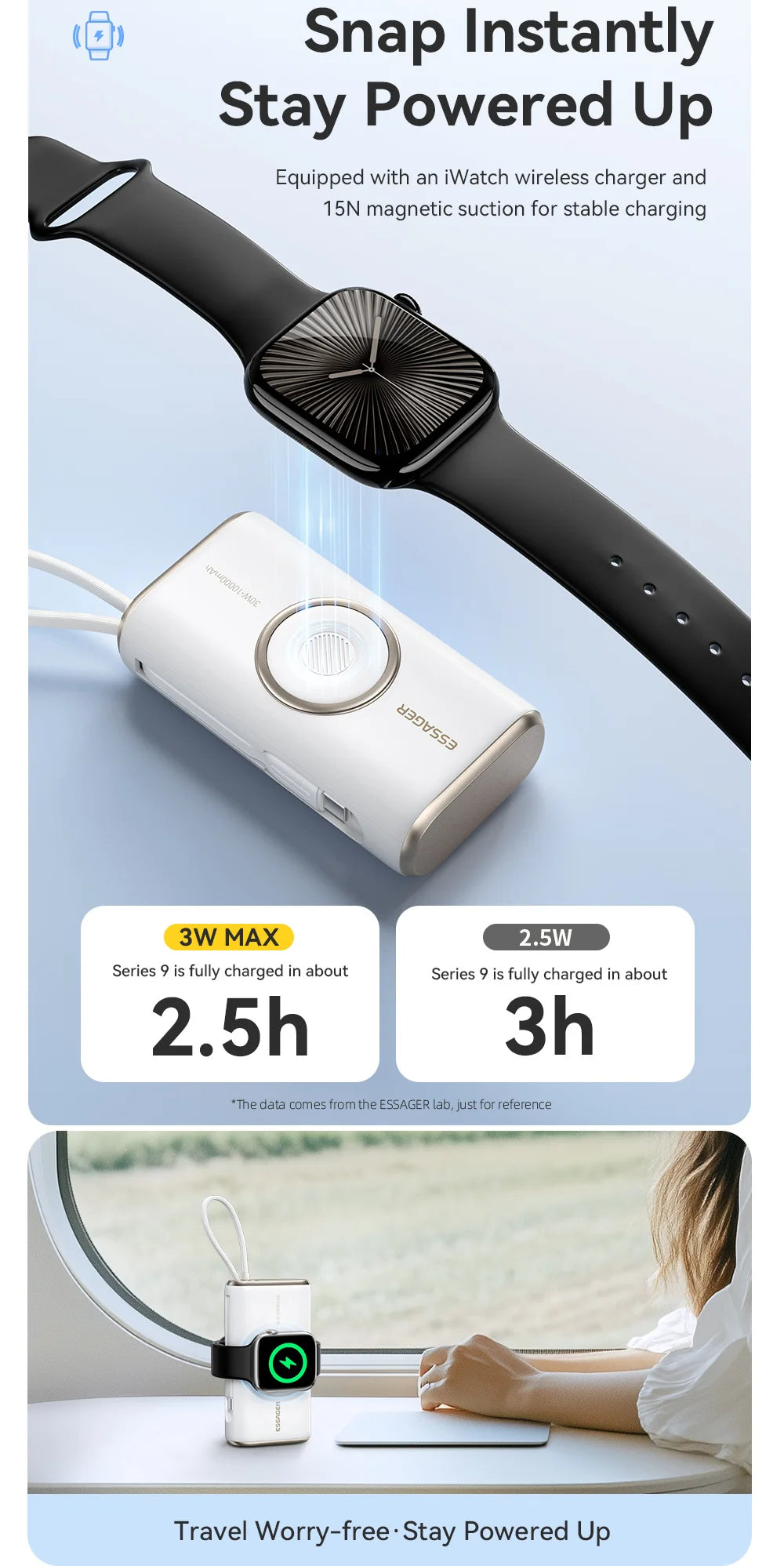 10000mAh Power Bank 30W PD Fast Charging Wireless Magnetic Charger with Built-in Cable & Digital Display