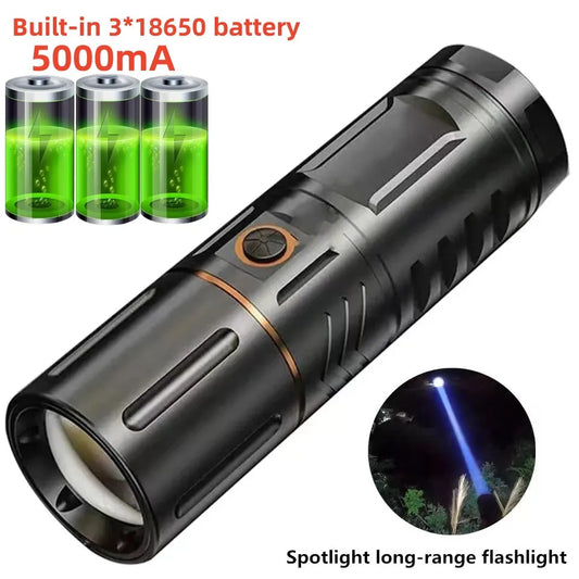 T40 High Power LED Flashlight Rechargeable Zoom Torch with Power Bank 3×18650 Battery Ultra Bright