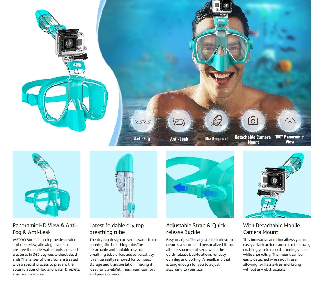 Underwater Snorkeling Half face Face  Swimming Mask Set Scuba Diving Respirator Masks Anti Fog Safe Breathing for Adult