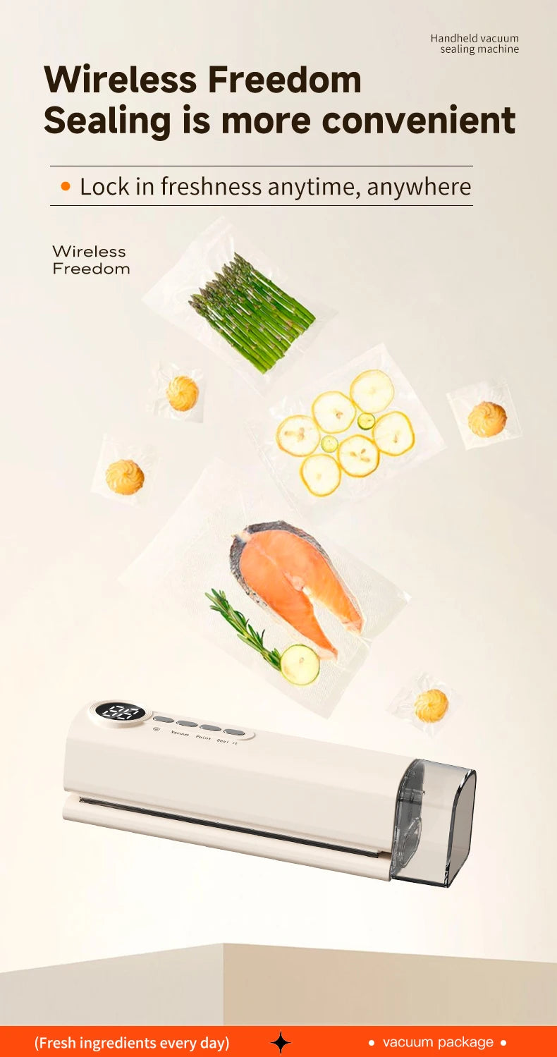 Mini Cordless Vacuum Sealer with Digital Display – Rechargeable Food Bag Vacuum & Heat Sealing Machine for Kitchen Storage