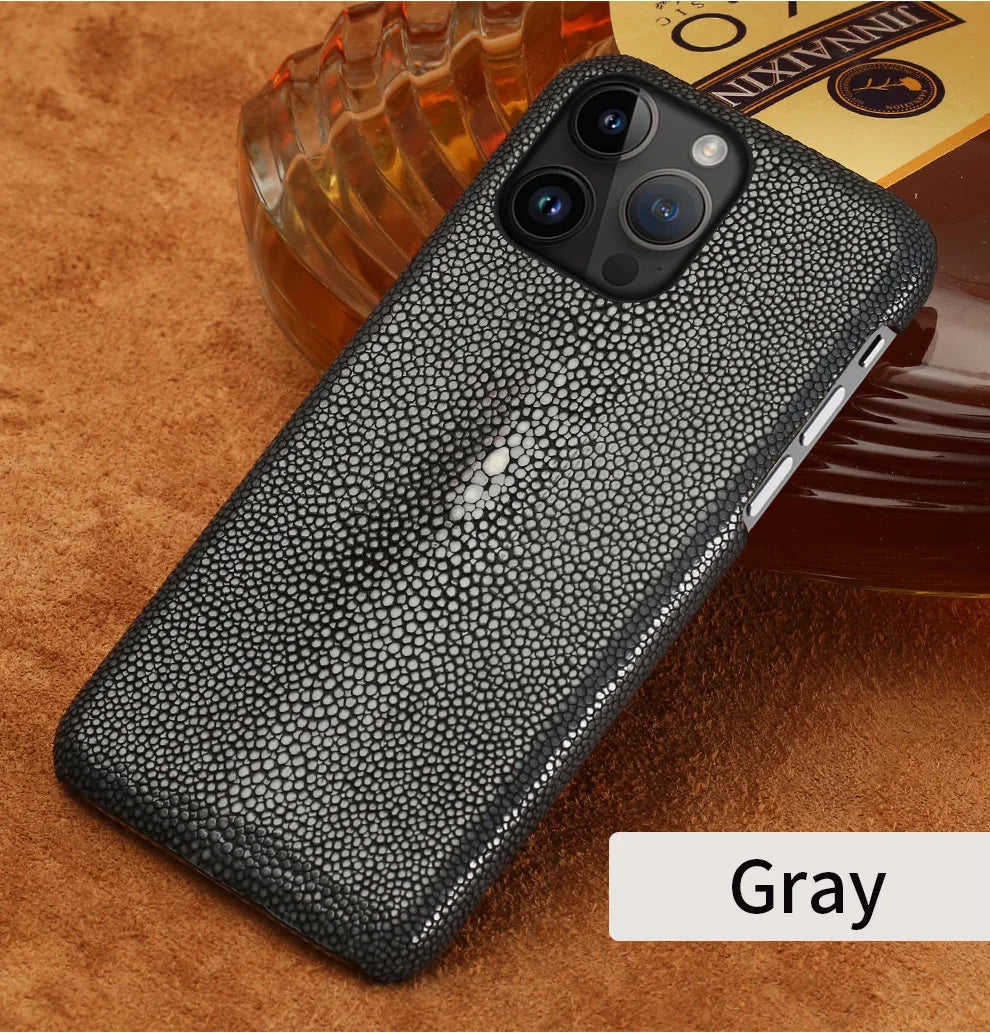 Genuine Stingray Leather Phone Case for iPhone 16 15 14 Pro Max Plus 14Pro 15Pro max Luxury Shockproof Back Cover