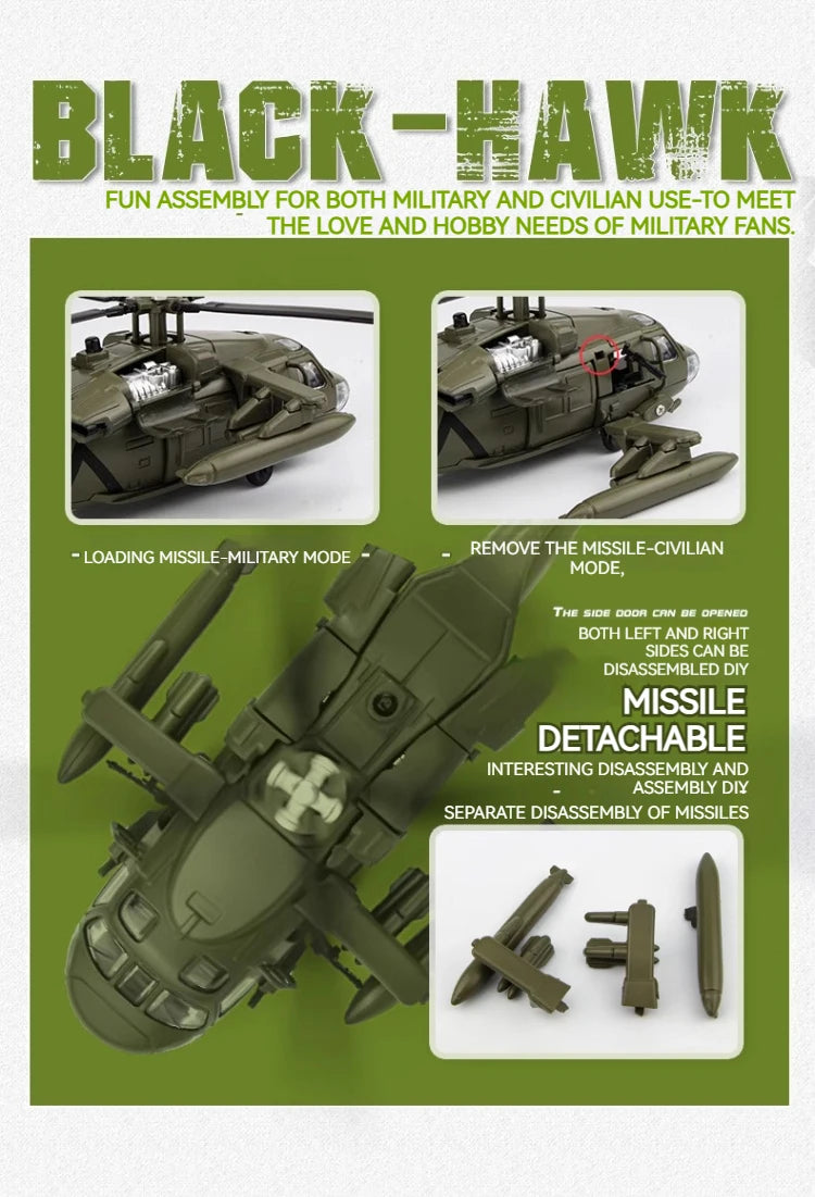 Black Hawk Helicopter Alloy Model with Sound & Light