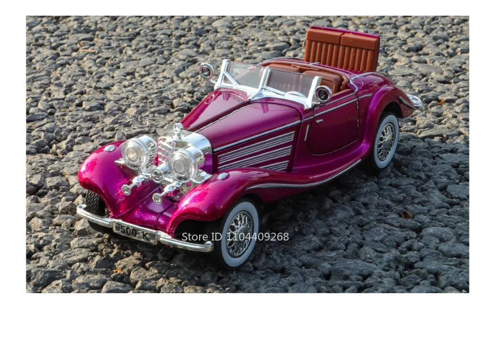 1:32 500K 300SL Vintage Car Model Toy Shock Absorption Alloy Diecast Vehicle Models Sound Light Pull Back Collection Gifts