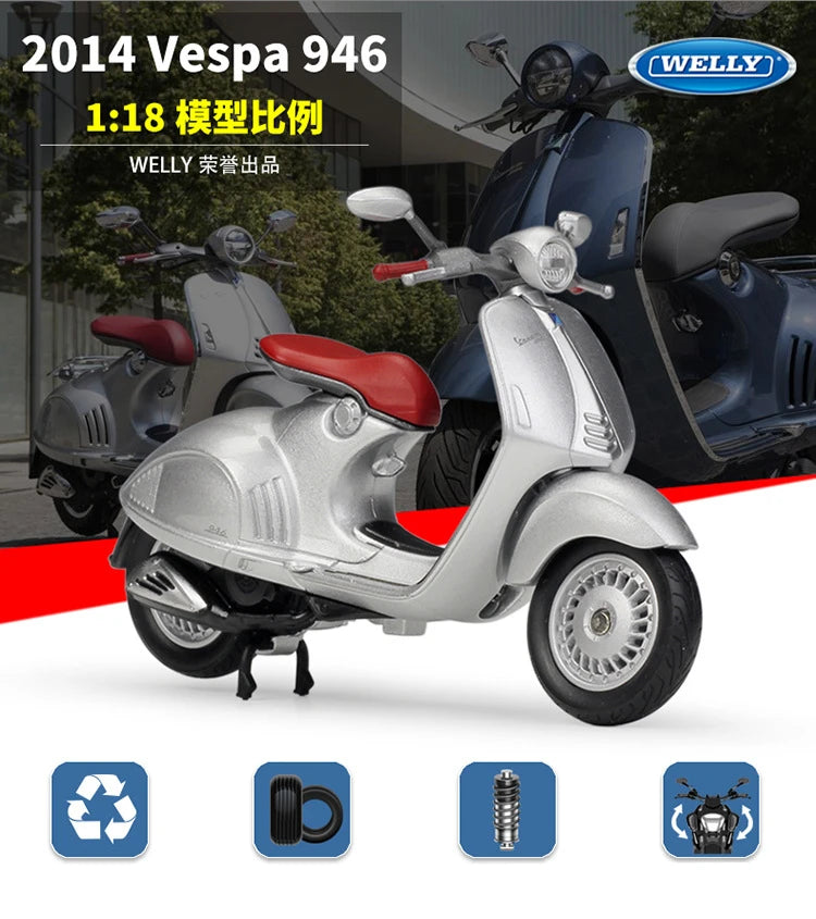 Diecast Vespa Classic Scooter Model 1 to 18 Scale