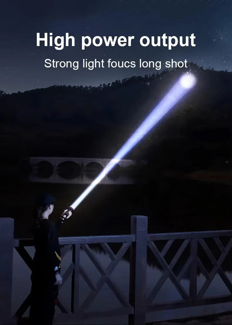 Ultra Bright LED Flashlight 12000mAh Rechargeable Zoomable Tactical Torch IPX6 Waterproof Power Bank