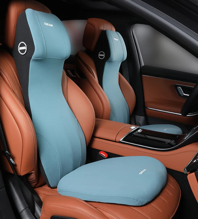 Car Leather Headrest Lumbar Support Memory Foam Car Rest Neck Pillow Back Cushion Seat Waist Supports Car Interior Accessories