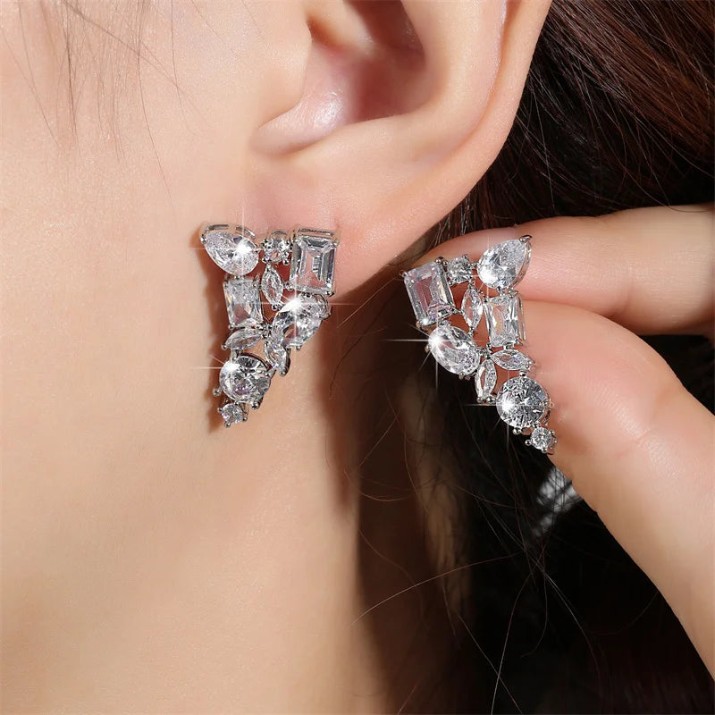 Irregular Marquise Zirconia Earrings for Women Shinny Geometric Square Water Drop CZ Earring