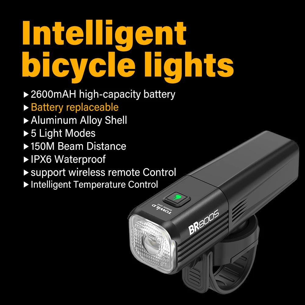 BR800S Bicycle Light 800LM Bike Light Battery replaceable Aluminum Front Lamp Type-C Charging Mtb Road Cycling Headlights