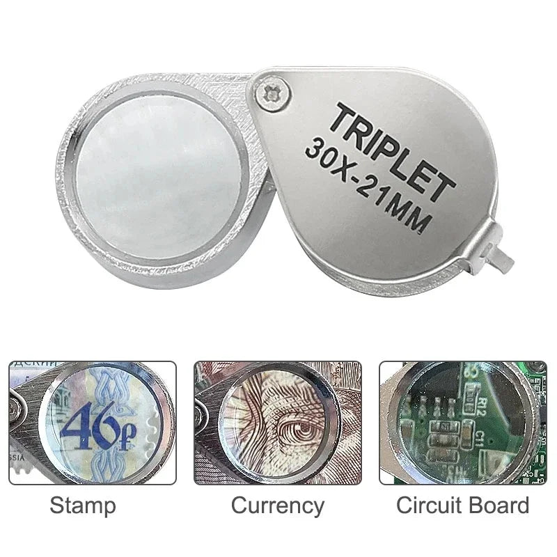 10X 20X 30X Triplet Jewelry Loupe Pocket Magnifier Glass