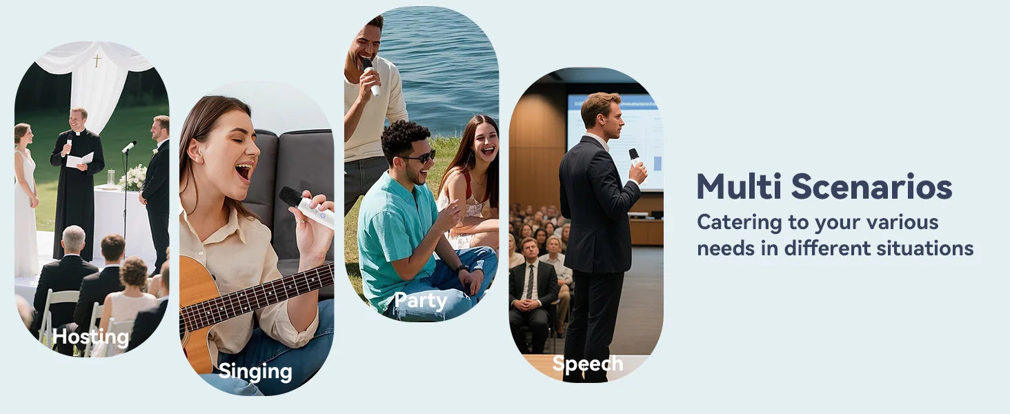 Tesla Karaoke Mic with Portable Bag, Wireless Mic with 8 Joy Effects, Rechargeable Mic with Type-C & Aux in Receiver