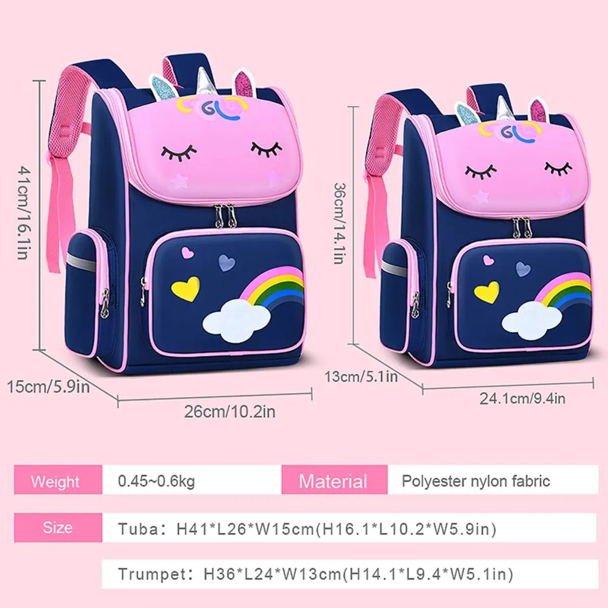 CHILDREN'S Elementary School Students Schoolbag 6-12 Years Old Boys and Girls Shoulders Backpack 1-6 Grades Unicorn Cute Wat