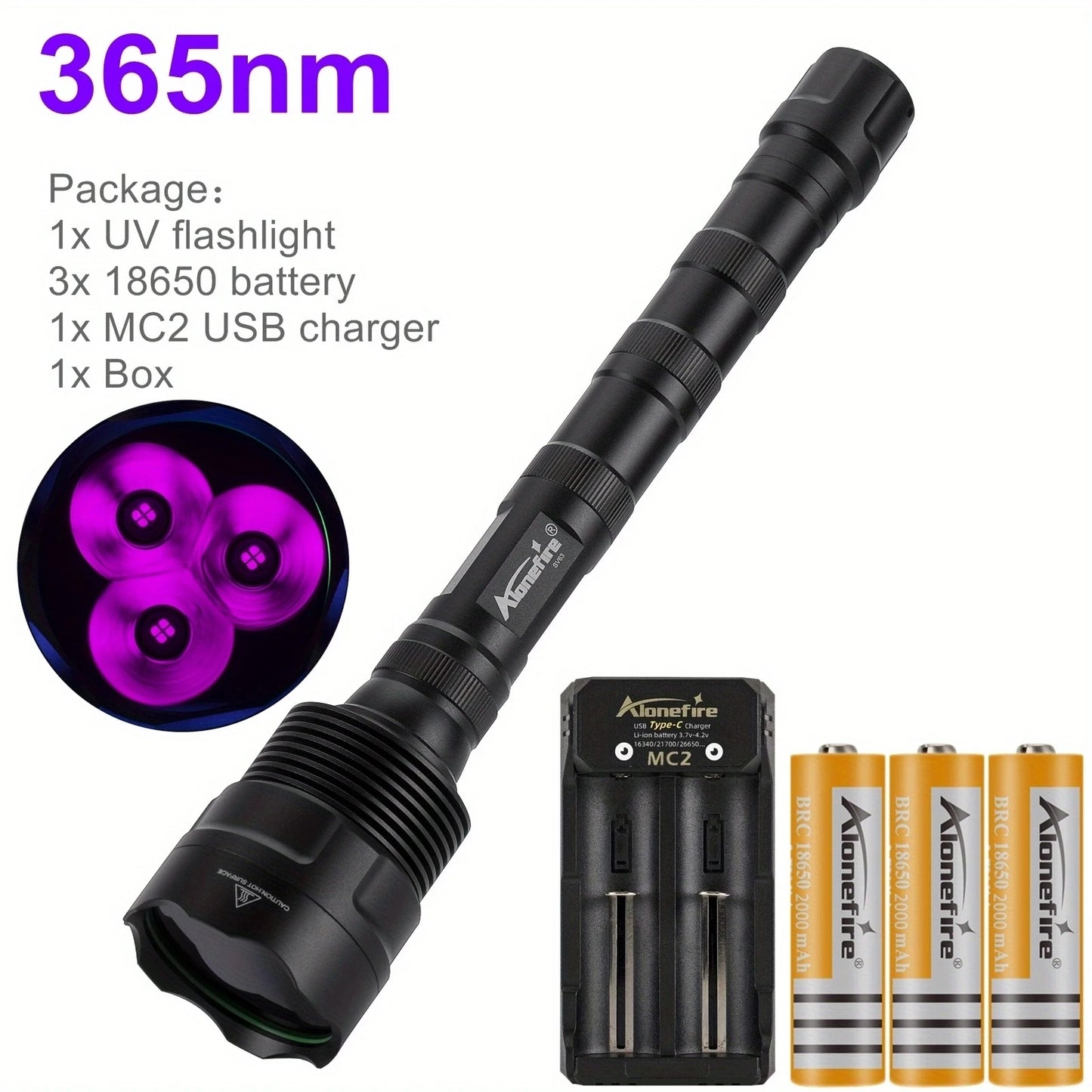 60W 365nm 395nm UV LED Blacklight Flashlight