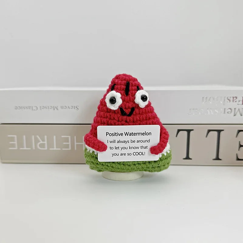 3 Pcs Funny Positive Crochet Sunshine Doll Desktop Ornament Handmade Cheer Emotional Support Positive Sun with Card Home Party Decor