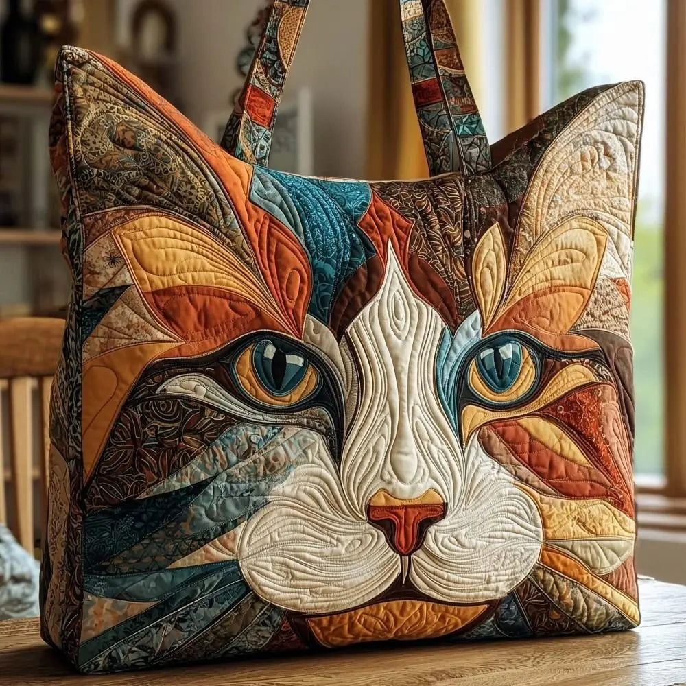 Vintage Quilted Canvas Tote Bag Large Capacity 3D Print Shoulder Handbag