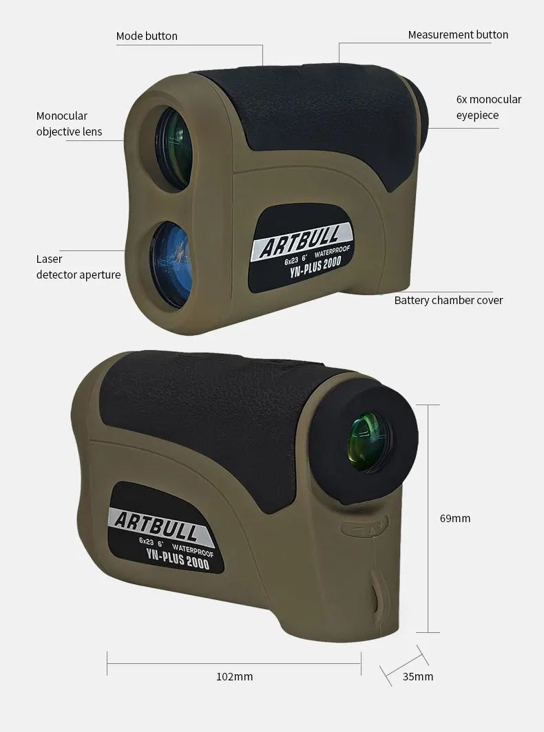 6X Laser Rangefinder 2000m With Slope Compensation And Flag Lock