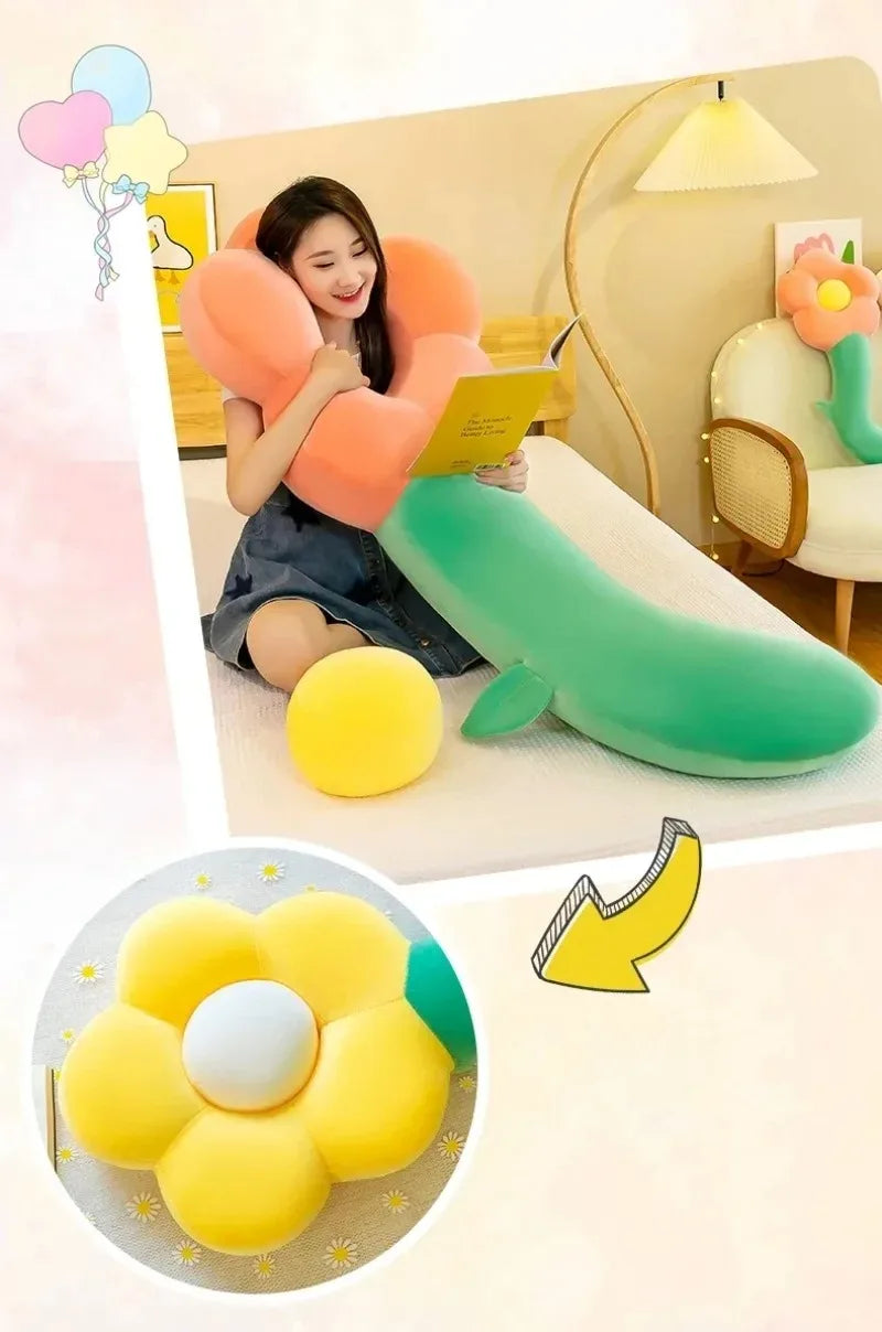 Long Sunflower Plush Body Pillow Cute Large Flower Stuffed Cushion Sofa Decorative Stuffed Body PillowBed Sleeping Back Cushion