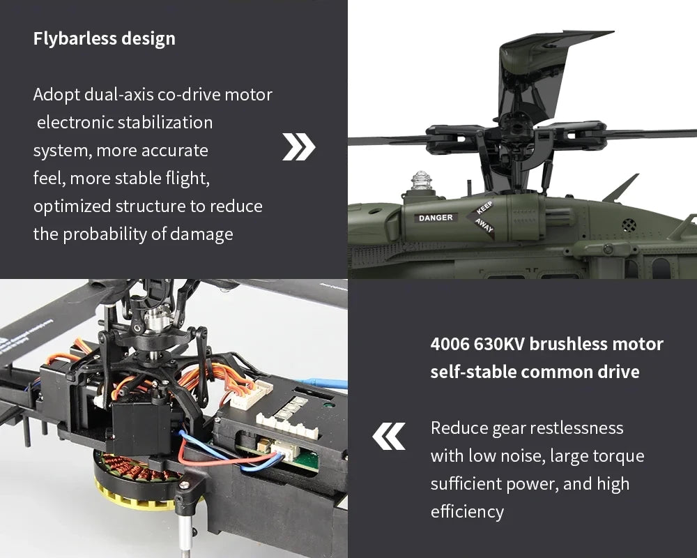 Six Channel Flybarless Remote Control Military Helicopter With Six Axis Gyroscope