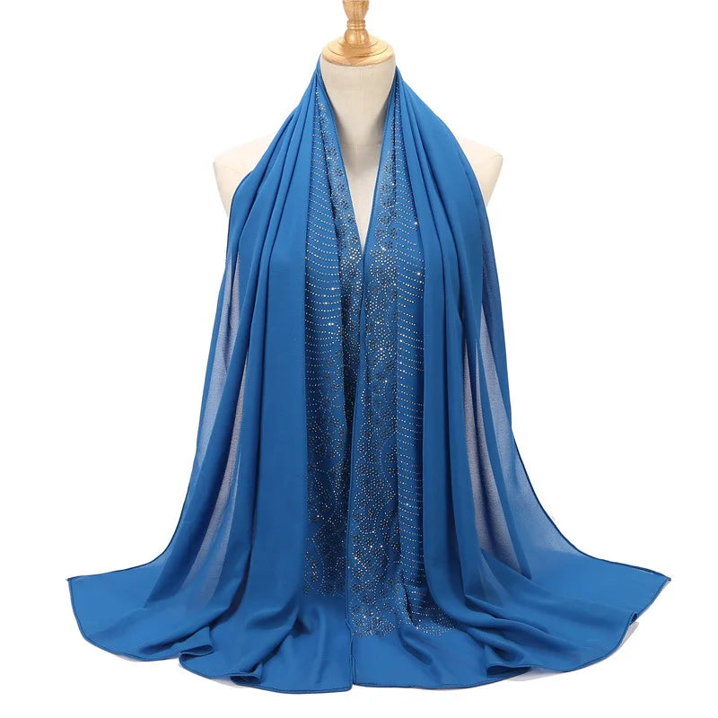 Tassel Diamond Muslim Hijabs Luxury Sequin Chiffon Scarf For Women Dress Abaya Hijab Veil Scarf Long Shawls Turban
