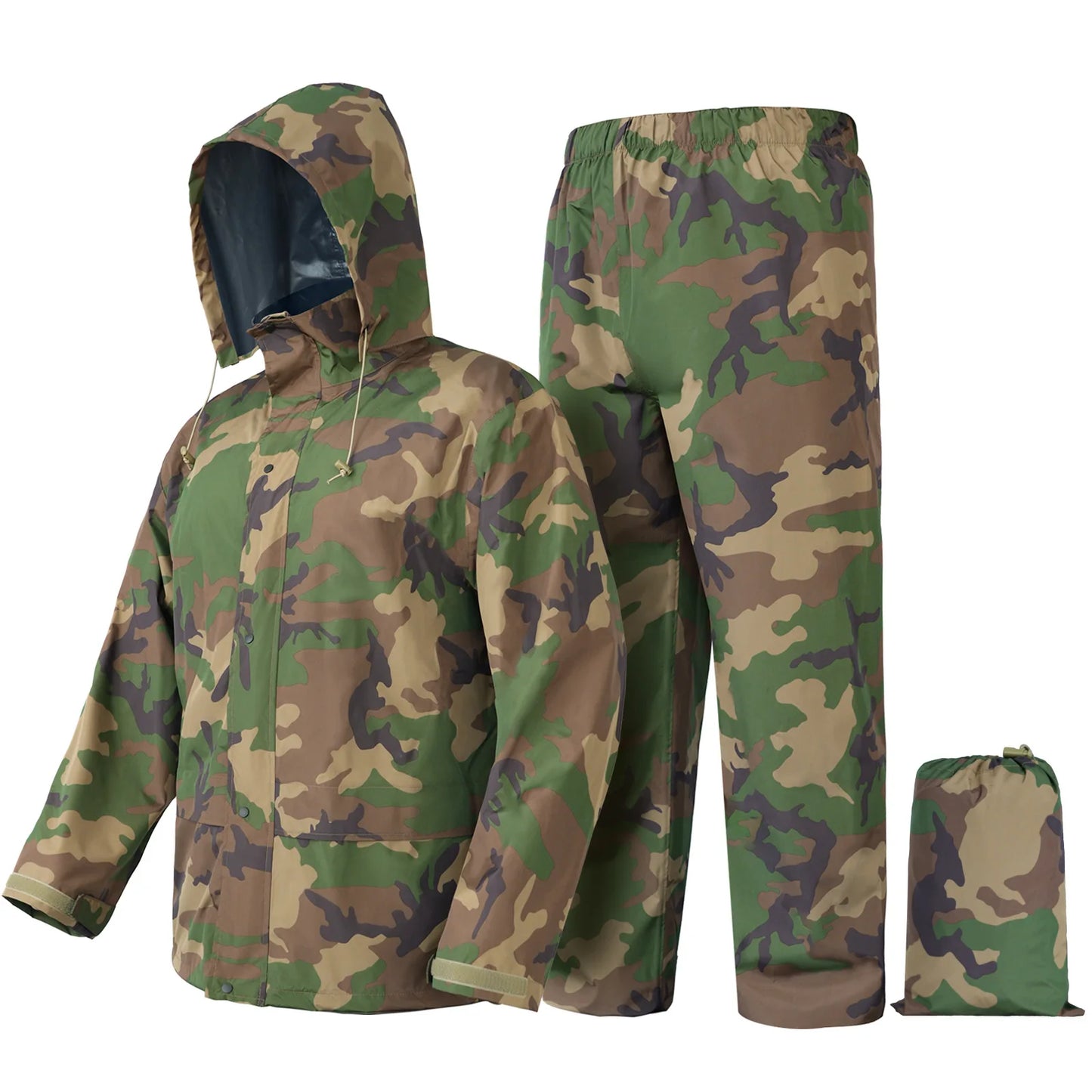 Camouflage Waterproof Folding Rain Poncho for Fishing Hiking and Camping