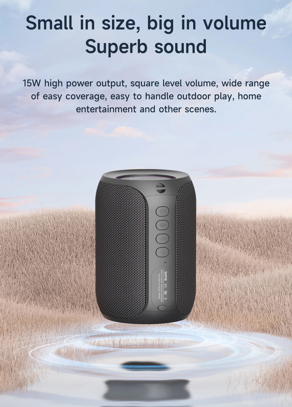 Zealot-S32PRO Powerful Bluetooth Speaker, Bass Wireless, LED Light, Outdoor Speakers, Subwoofer, Waterproof Sound Box Support