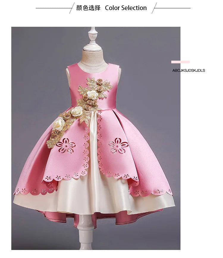 Girls Summer Princess Dress - Sleeveless Tulle Tutu with Floral Appliques | Kindergarten Performance Outfit, Birthday Party Gown