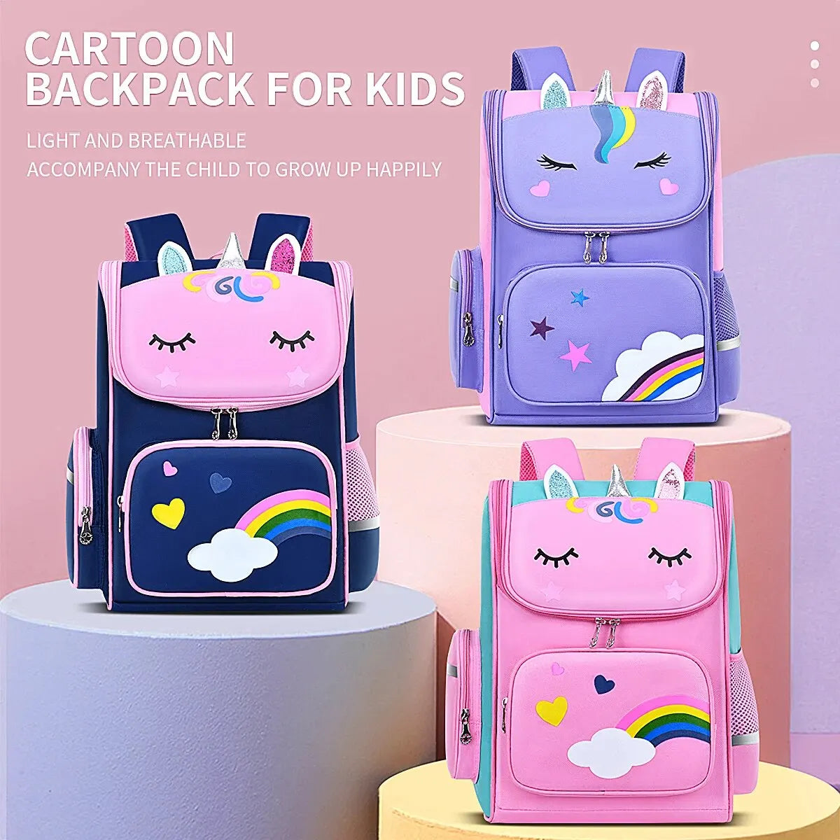 CHILDREN'S Elementary School Students Schoolbag 6-12 Years Old Boys and Girls Shoulders Backpack 1-6 Grades Unicorn Cute Wat