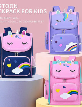 CHILDREN'S Elementary School Students Schoolbag 6-12 Years Old Boys and Girls Shoulders Backpack 1-6 Grades Unicorn Cute Wat