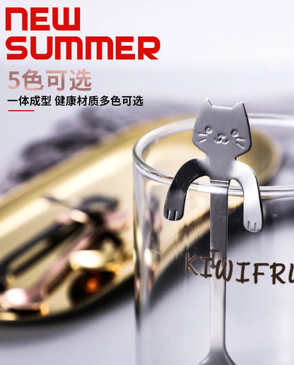 304 Stainless Steel Coffee Spoon Lovely Cute Cat Shape Teaspoon Dessert Snack Scoop Ice Cream Mini Spoons Kitchen ToolsTableware