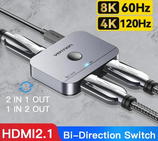 HDMI Switcher 8K Bi-Direction 2.1 HDMI Switch 1x2/2x1 Adapter 2 in 1 Out Converter for PS4/5 Xiaomi TV Box HDMI Splitter