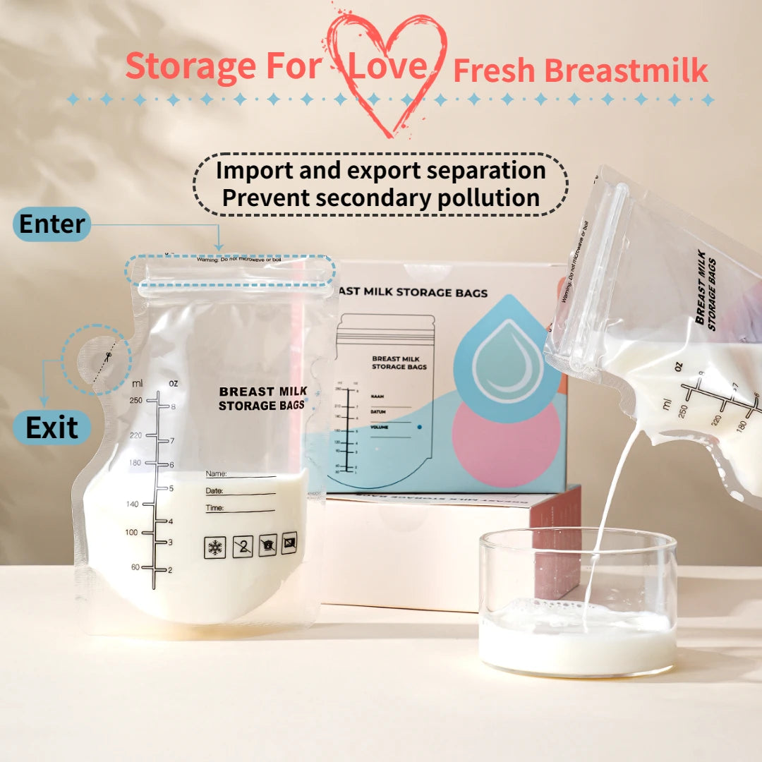 60/90Pieces Breast Milk Storage Bag Baby Snack Fruit Sealing Bag Double Layer Safety Material Outdoor Portability