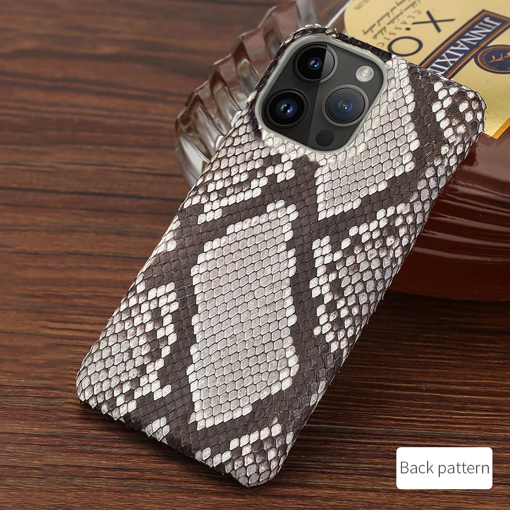 100% Genuine Python Leather Phone Case For iPhone 16 15 14 Pro Max 16Pro Plus Luxury Shockproof Protect Back Cover