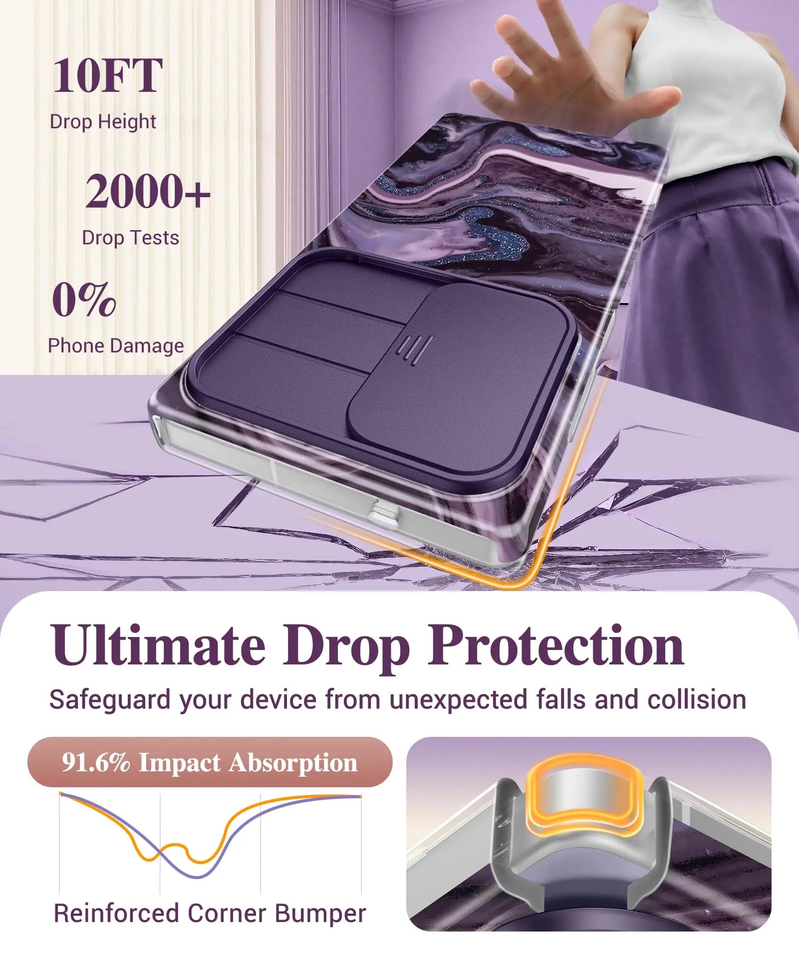 for Samsung Galaxy S25 Ultra Case with Slide Camera Cover Screen Protector Shockproof Drop Protection Marble Phone Cover