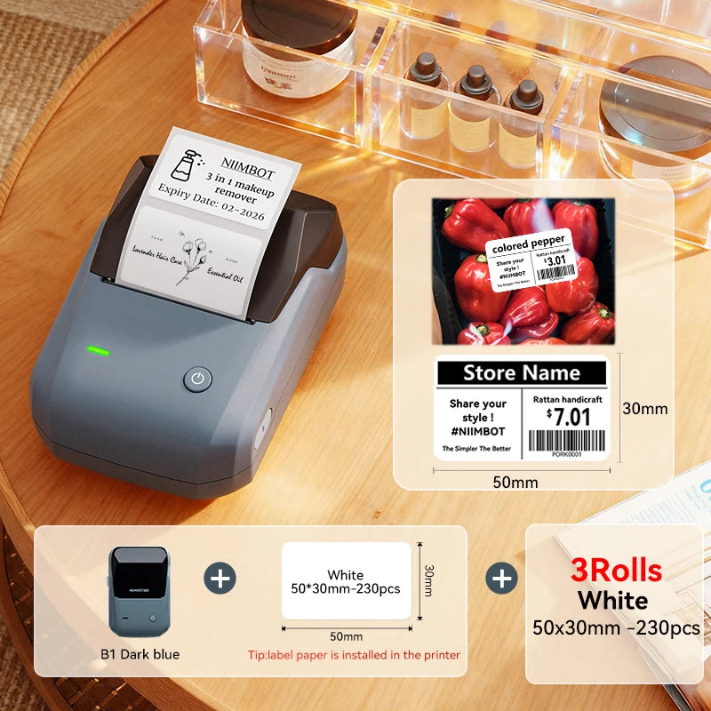 B1 Portable Thermal Label Printer 2 Inch, Bluetooth Mini Sticker Maker, Wireless Inkless Label Printer for Smartphone & PC