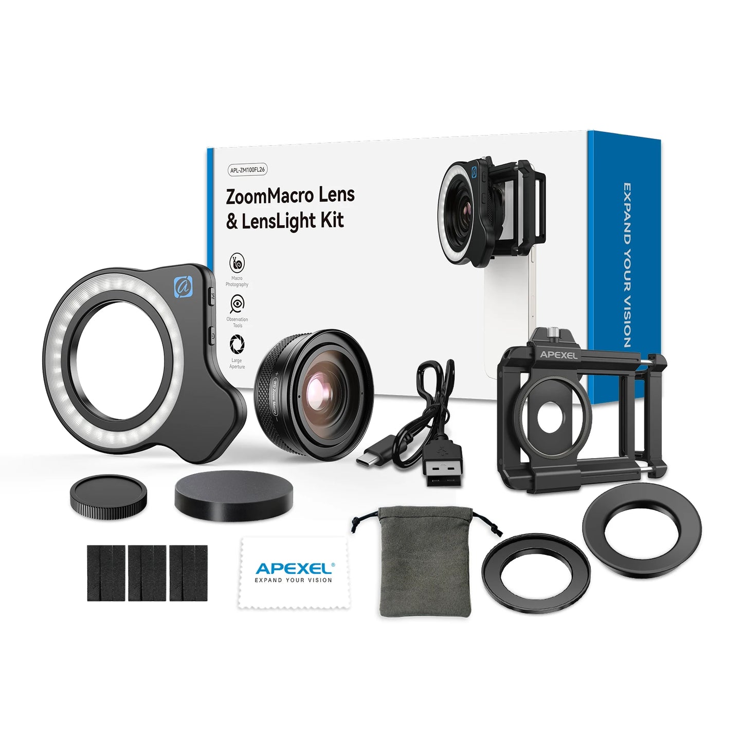 10X to 20X Zoom Macro Smartphone Lens with Fill Light
