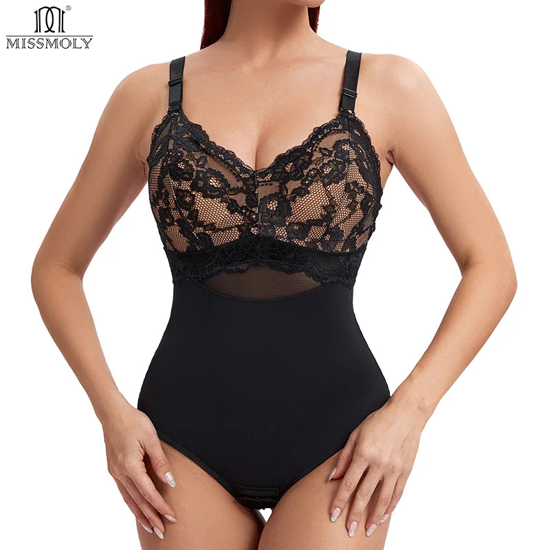 Women Body shaper Fajas  Lace V Neck Bodysuits Waist Trainer Tummy Control Shapewear Padded Seamless Thong Corsets