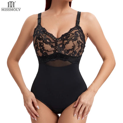 Women Body shaper Fajas  Lace V Neck Bodysuits Waist Trainer Tummy Control Shapewear Padded Seamless Thong Corsets